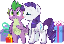 Size: 3194x2224 | Tagged: safe, artist:mochi--pon, derpibooru import, rarity, spike, cute, female, kiss on the cheek, kissing, male, shipping, sparity, straight, watermark