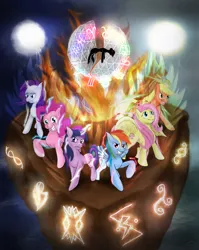 Size: 4178x5254 | Tagged: safe, artist:wildy71090, derpibooru import, applejack, fluttershy, pinkie pie, rainbow dash, rarity, twilight sparkle, earth pony, pegasus, pony, unicorn, fanfic:the powers of harmony, absurd resolution, fanfic art, fanfic cover, mane six, zodiac