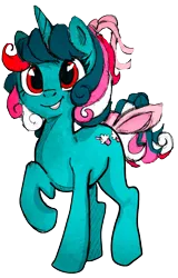 Size: 384x600 | Tagged: safe, artist:dbkit, derpibooru import, fizzy, pony, twinkle eyed pony, unicorn, cute, female, g1, g1 to g4, generation leap, grin, looking at you, mare, raised hoof, ribbon, simple background, smiling, solo, transparent background