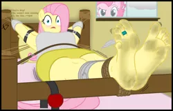 Size: 5100x3290 | Tagged: anthro, armpits, artist:facelesssoles, ballgag, barefoot, blushing, bondage, clothes, derpibooru import, dirty, feather, feet, fluttershy, foot fetish, foot focus, gag, pinkie pie, plantigrade anthro, rope, soles, suggestive, tanktop, tied up, toes