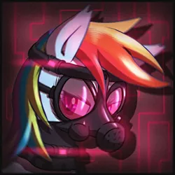 Size: 600x600 | Tagged: artist:smokedpone, derpibooru import, gas mask, glare, rainbow dash, safe, solo