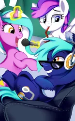 Size: 975x1575 | Tagged: artist:pepooni, bronycon, bronycon 2015, bronycon mascots, derpibooru import, headphones, hoofevent, microphone, oc, oc:blank canvas, oc:hoof beatz, oc:mane event, safe, unofficial characters only