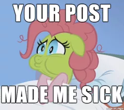 Size: 438x389 | Tagged: caption, derpibooru import, image macro, meme, pinkie pie, puffy cheeks, pukie pie, reaction image, safe, sick, vomiting