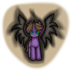 Size: 1280x1268 | Tagged: safe, artist:zutcha, derpibooru import, oc, oc:night speaker, oc:odium, unofficial characters only, pony, umbrum, unicorn, fanfic, fanfic:founders of alexandria, ponies after people, artificial wings, augmented, dark magic, fanfic art, hooves, horn, illustration, magic, magic wings, male, solo, sombra eyes, stallion, wings