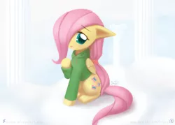 Size: 1450x1039 | Tagged: artist:howxu, clothes, derpibooru import, filly, fluttershy, hoodie, safe, solo