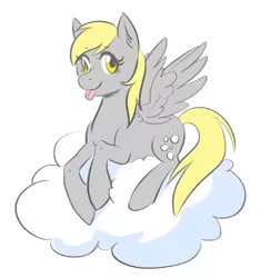 Size: 2350x2508 | Tagged: safe, artist:zaphy1415926, derpibooru import, derpy hooves, pegasus, pony, cloud, female, mare, prone, solo, spread wings, tongue out