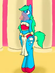 Size: 960x1280 | Tagged: suggestive, artist:dashingjack, derpibooru import, oc, oc:brainstorm, unofficial characters only, pony, semi-anthro, belly dancer, bipedal, crossdressing, harem outfit, male, midriff, solo, trap, tube top