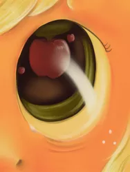 Size: 960x1280 | Tagged: safe, artist:causticeichor, derpibooru import, applejack, apple, apple eyes, close-up, crying, eyes, limited palette, reflection, single tear, solo, that pony sure does love apples, wingding eyes