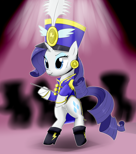 Size: 1000x1135 | Tagged: safe, artist:dambitail, derpibooru import, rarity, pony, unicorn, testing testing 1-2-3, ancient wonderbolts uniform, boots, clothes, female, hat, mare, sgt. rarity, shako, shoes, uniform