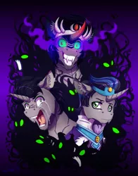 Size: 900x1150 | Tagged: artist:inuhoshi-to-darkpen, bust, crying, dark magic, derpibooru import, good king sombra, king sombra, magic, safe, shadow, shadow pony, smiling, sombra eyes, umbrum