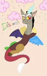 Size: 800x1280 | Tagged: artist:emz2015, chocolate rain, cotton candy cloud, cute, derpibooru import, discord, discute, draconequus, fluffy, looking at you, male, my little pony, safe, smiling, smiling at you, solo