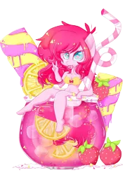 Size: 720x960 | Tagged: dead source, suggestive, artist:teranen, derpibooru import, pinkie pie, anthro, earth pony, unguligrade anthro, belly button, bikini, breasts, cleavage, clothes, colored pupils, cup, eye clipping through hair, female, heart eyes, micro, simple background, solo, solo female, swimsuit, tongue out, transparent background, wingding eyes