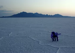 Size: 3440x2451 | Tagged: ask bikemare moon, bonneville salt flats, brushable, derpibooru import, irl, mountain, nightmare moon, photo, ponies around the world, safe, salt flats, solo, toy, tumblr