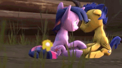 Size: 693x385 | Tagged: safe, derpibooru import, flash sentry, twilight sparkle, 3d, 88 miles per hour, absurd file size, animated, batman thread, car, delorean, eye contact, eyes closed, female, fire, flashabuse, flashlight, holding hooves, imminent kissing, male, shipping, shipping denied, sitting, smiling, spiderman thread, straight, thread war, twilybuse