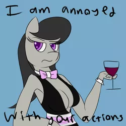 Size: 1024x1024 | Tagged: anthro, armpits, artist:mrironmustang, breasts, cleavage, derpibooru import, female, octavia is not amused, octavia melody, simple background, solo, solo female, suggestive, unamused, wine, wine glass