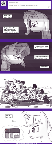 Size: 700x1920 | Tagged: suggestive, artist:deusexequus, derpibooru import, sunset shimmer, trixie, twilight sparkle, twilight sparkle (alicorn), alicorn, pony, ask the princess of friendship with benefits, camera, comic, drool, female, fight, lesbian, mare, mud wrestling, shipping, sunsetsparkle, suntrix, suntwixie, twixie, unf