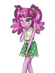 Size: 2642x3450 | Tagged: safe, artist:sumin6301, derpibooru import, cheerilee, equestria girls, life is a runway, blushing, clothes, simple background, skirt, solo, wink