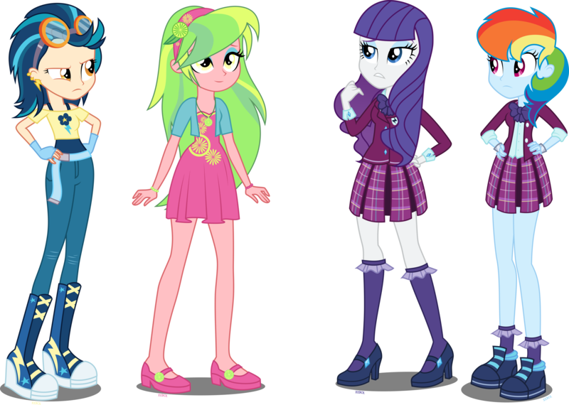 Size: 5500x3920 | Tagged: safe, artist:xebck, derpibooru import, indigo zap, lemon zest, rainbow dash, rarity, equestria girls, friendship games, absurd resolution, alternate costumes, alternate hairstyle, alternate universe, bangs, bracelet, clothes, clothes swap, crystal prep academy, crystal prep academy uniform, crystal prep shadowbolts, goggles, hand on hip, headband, high heels, long hair, role reversal, school uniform, shadowbolt dash, shoes, simple background, skirt, transparent background, vector