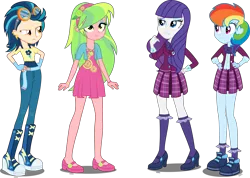 Size: 5500x3920 | Tagged: safe, artist:xebck, derpibooru import, indigo zap, lemon zest, rainbow dash, rarity, equestria girls, friendship games, absurd resolution, alternate costumes, alternate hairstyle, alternate universe, bangs, bracelet, clothes, clothes swap, crystal prep academy, crystal prep academy uniform, crystal prep shadowbolts, goggles, hand on hip, headband, high heels, long hair, role reversal, school uniform, shadowbolt dash, shoes, simple background, skirt, transparent background, vector