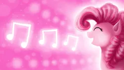 Size: 1366x768 | Tagged: artist:chanceyb, derpibooru import, eyes closed, happy, music notes, open mouth, pink, pinkie pie, portrait, safe, singing, smiling, solo