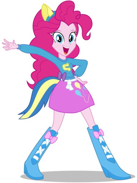 Size: 9000x12000 | Tagged: safe, artist:caliazian, derpibooru import, pinkie pie, equestria girls, equestria girls (movie), .ai available, absurd resolution, balloon, boots, canterlot high, clothes, fake tail, helping twilight win the crown, high heel boots, long hair, looking at you, open mouth, pony ears, pose, school spirit, simple background, skirt, smiling, solo, transparent background, vector, wondercolts