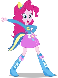 Size: 9000x12000 | Tagged: safe, artist:caliazian, derpibooru import, pinkie pie, equestria girls, equestria girls (movie), .ai available, absurd resolution, balloon, boots, canterlot high, clothes, fake tail, helping twilight win the crown, high heel boots, long hair, looking at you, open mouth, pony ears, pose, school spirit, simple background, skirt, smiling, solo, transparent background, vector, wondercolts
