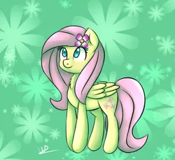 Size: 1200x1100 | Tagged: artist:wolfy-pony, derpibooru import, flower in hair, fluttershy, safe, smiling, solo