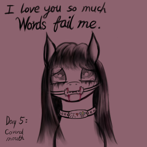 Size: 1000x1000 | Tagged: artist:kopaleo, blood, choker, crying, derpibooru import, gag, grimdark, implied pinkamena, mascara, monochrome, oc, oc:cosmia nebula, razor blade, running makeup, style emulation, unofficial characters only