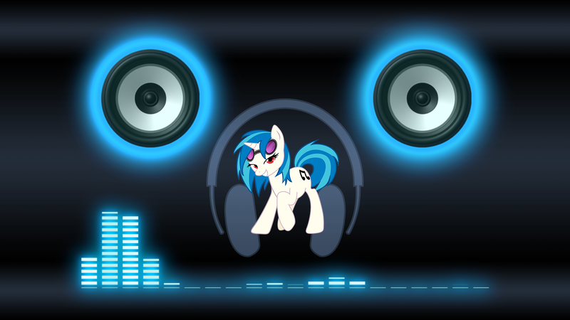 Size: 1920x1080 | Tagged: safe, artist:bronyno786, artist:shelmo69, derpibooru import, edit, vinyl scratch, pony, unicorn, bedroom eyes, cutie mark, female, headphones, hooves, horn, mare, smiling, solo, speakers, sunglasses, teeth, vector, visualizer, wallpaper, wallpaper edit