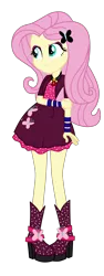 Size: 3240x8600 | Tagged: safe, artist:mixiepie, derpibooru import, fluttershy, equestria girls, rainbow rocks, absurd resolution, accessory swap, alternate universe, amulet, bad girl, bracelet, clothes, clothes swap, gem, high heel boots, long hair, necklace, paint tool sai, role reversal, simple background, siren gem, skirt, solo, the dazzlings, transparent background