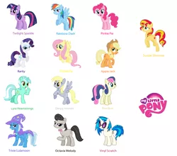 Size: 5584x4904 | Tagged: safe, derpibooru import, applejack, bon bon, derpy hooves, fluttershy, lyra heartstrings, octavia melody, pinkie pie, rainbow dash, rarity, sunset shimmer, sweetie drops, trixie, twilight sparkle, vinyl scratch, pony, absurd resolution, alternate mane seven, background five, mane six