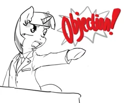 Size: 900x752 | Tagged: safe, artist:239asd, derpibooru import, twilight sparkle, pony, unicorn, ace attorney, business suit, clothes, crossover, exclamation point, lawyer, objection, phoenix wright, solo