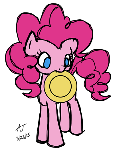 Size: 403x533 | Tagged: artist:howlsinthedistance, derpibooru import, frisbee, mouth hold, pinkie pie, safe, solo