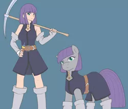 Size: 1280x1090 | Tagged: artist:jonfawkes, belt, clothes, cosplay, costume, crossover, derpibooru import, human, humanized, maud pie, pickaxe, presea combatir, safe, tales of series, tales of symphonia