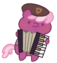 Size: 355x392 | Tagged: safe, artist:omegaozone, derpibooru import, cheerilee, pony, /k/, accordion, animated, beret, bipedal, chibi, dat face soldier, frown, mitchirineko march, musical instrument, pony parade, remove kebab, simple background, solo, transparent background