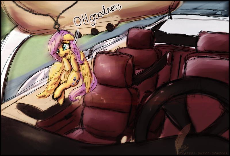 Size: 3000x2037 | Tagged: artist:amura-of-jupiter, blind bag, car, chains, derpibooru import, driving, fluttershy, keychain, keychain pony, mercedes-benz, rear view mirror, safe, scared, solo, toy