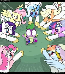 Size: 1117x1275 | Tagged: safe, artist:droll3, derpibooru import, applejack, fluttershy, pinkie pie, rainbow dash, rarity, spike, trixie, twilight sparkle, alicorn, pony, 3:, applespike, blushing, bride, clothes, death by snu snu, didn't think this through, dress, eyes on the prize, fanfic art, fanfic in the description, fear, female, flower, flower in hair, flutterspike, flying, frown, gritted teeth, harem, heart eyes, help, imminent snu snu, jewelry, jumping, lidded eyes, love potion, male, mane seven, mane six, mare, oh crap face, open mouth, pinkiespike, polyamory, potion, rainbowspike, shipping, smiling, smirk, sparity, spike gets all the mares, spixie, spread wings, straight, this will end in death by snu snu, this will end in pain and/or tears, this will not end well, tiara, twispike, wedding dress, wingding eyes