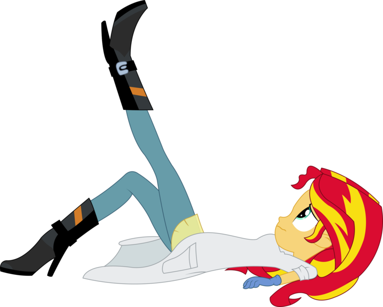 Size: 2016x1612 | Tagged: safe, artist:sketchmcreations, derpibooru import, sunset shimmer, equestria girls, friendship games, the science of magic, boots, clothes, gloves, high heel boots, inkscape, lab coat, raised leg, simple background, solo, sunset the science gal, transparent background, vector