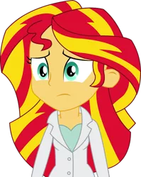 Size: 622x783 | Tagged: safe, artist:sketchmcreations, derpibooru import, sunset shimmer, equestria girls, friendship games, the science of magic, bust, clothes, inkscape, lab coat, simple background, solo, sunset the science gal, transparent background, unsure, vector