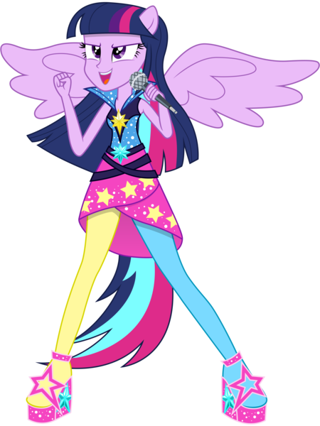 Size: 6000x8000 | Tagged: safe, artist:caliazian, derpibooru import, twilight sparkle, equestria girls, rainbow rocks, absurd resolution, clothes, ears, long hair, microphone, open mouth, ponied up, ponytail, rainbow rocks outfit, simple background, singing, solo, transparent background, vector, welcome to the show, wings