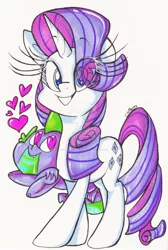 Size: 1024x1521 | Tagged: safe, artist:colorharmonypeeps, derpibooru import, rarity, spike, colored sketch, female, floating, heart, male, shipping, sparity, straight, traditional art