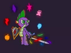 Size: 1600x1200 | Tagged: artist:vanguardguy, cutie mark, derpibooru import, legacy of the pony, safe, shield, solo, spike, sword