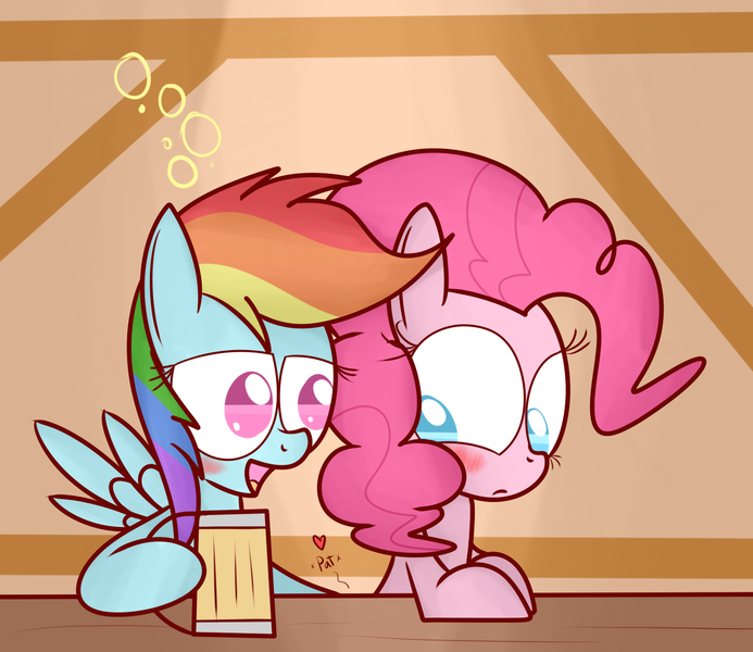 Size: 1456x1261 | Tagged: suggestive, artist:mr-degration, derpibooru import, pinkie pie, rainbow dash, blushing, butt touch, cider, drunk, drunk bubbles, drunker dash, female, heart, hoof on butt, intoxicated, lesbian, molestation, pat, pinkiedash, shipping