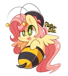 Size: 600x676 | Tagged: safe, artist:lifeloser, derpibooru import, edit, fluttershy, bee, pegasus, pony, animal costume, bee costume, clothes, costume, cute, flutterbee, open mouth, shyabetes, simple background, solo, transparent background