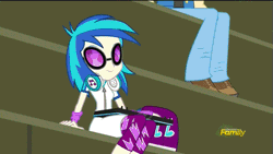 Size: 569x320 | Tagged: safe, derpibooru import, screencap, valhallen, vinyl scratch, equestria girls, friendship games, animated, background human, cable, canterlot high, chs rally song, discovery family logo, keyboard, sneak peek, speakers, wondercolts, wub