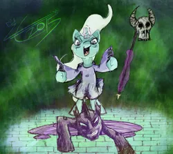 Size: 1194x1067 | Tagged: safe, artist:liracrown, derpibooru import, trixie, changeling, pony, unicorn, female, magic, mare, necromancer, necromancy, portal, staff, summoning