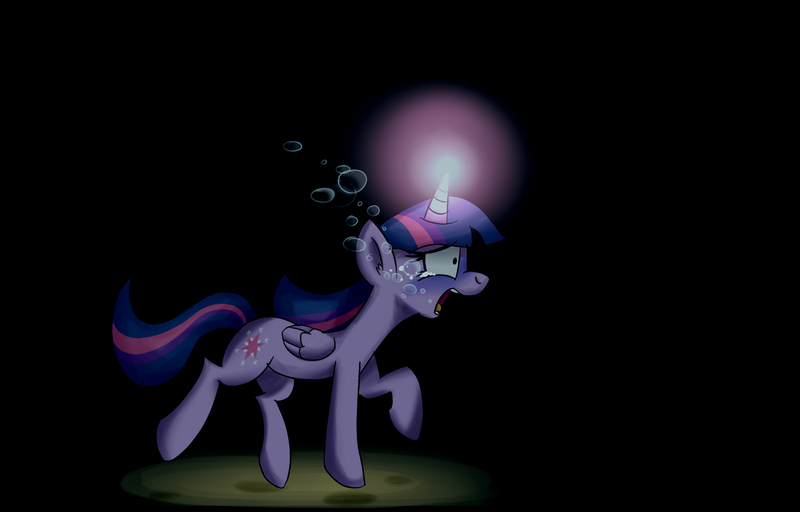 Size: 1800x1153 | Tagged: semi-grimdark, artist:uwdr-64, derpibooru import, twilight sparkle, twilight sparkle (alicorn), alicorn, pony, asphyxiation, bubble, crying, darkness, drowning, female, fetish, glowing horn, imminent death, magic, mare, open mouth, scared, solo, twilybuse, underwater, wide eyes