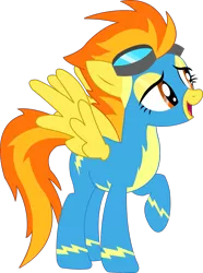 Size: 1135x1522 | Tagged: artist:sketchmcreations, derpibooru import, goggles, inkscape, open mouth, raised hoof, safe, simple background, solo, spitfire, spread wings, the best night ever, transparent background, vector, wonderbolts uniform