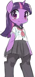 Size: 450x1000 | Tagged: artist:siagia, clothes, derpibooru import, pantyhose, safe, schoolgirl, school uniform, semi-anthro, skirt, solo, twilight sparkle