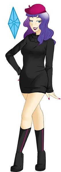 Size: 533x1500 | Tagged: artist:emberfan11, beatnik rarity, beret, clothes, cutie mark, derpibooru import, hat, human, humanized, rarity, safe, solo